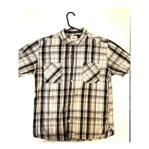 Levi's Button Down Shirt Mens XL Plaid Black Gray White Checked Western Gorpcore